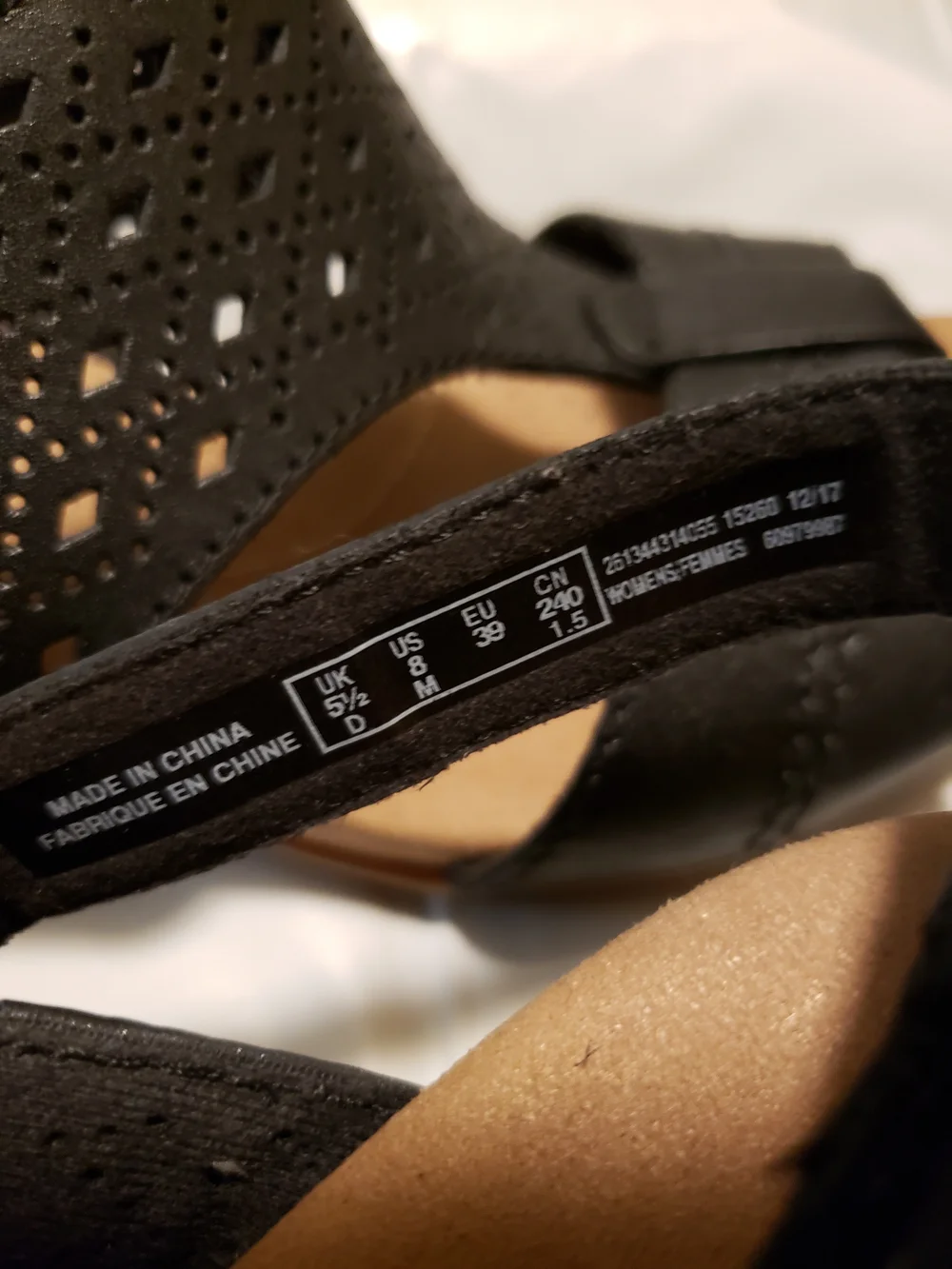 Clarks Black Perforated Leather Slingback Sandal with Low Block Heel